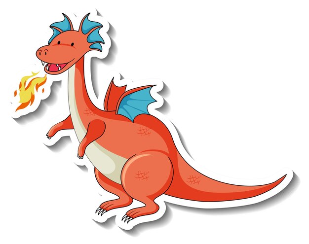 Шаблон стикера с персонажем мультфильма фэнтезийный дракон