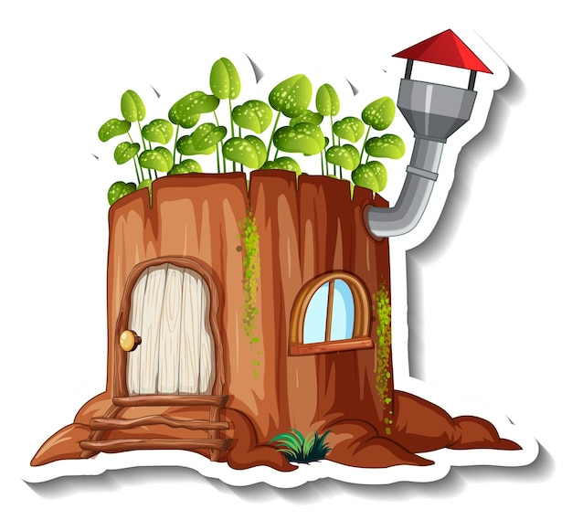 A sticker template with fantasy log house isolated