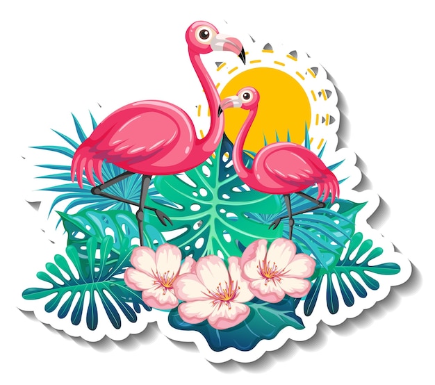 Free vector a sticker template with flamingos in summer theme