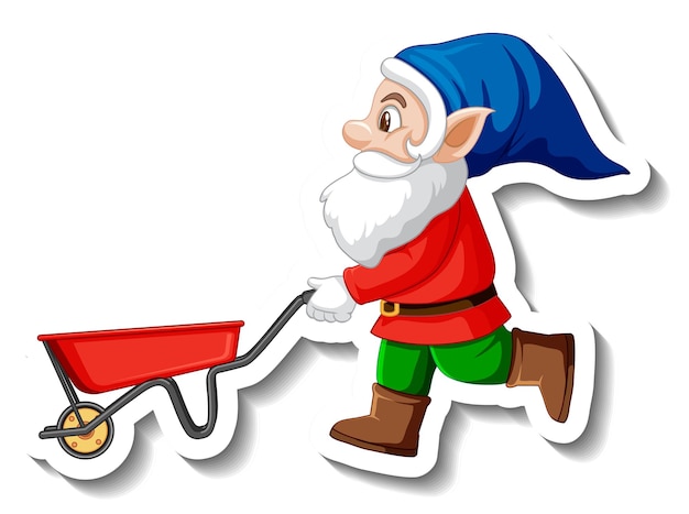 Free vector a sticker template with garden gnome or dwarf cartoon chracter