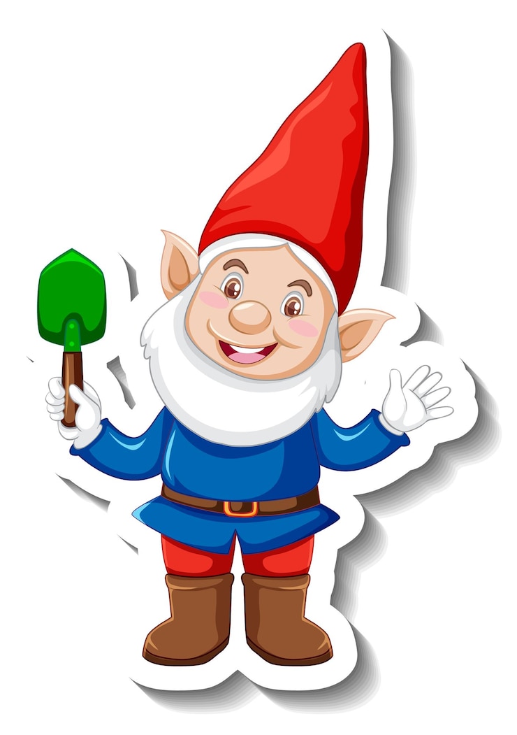 Free Vector a sticker template with garden gnome or dwarf cartoon chracter