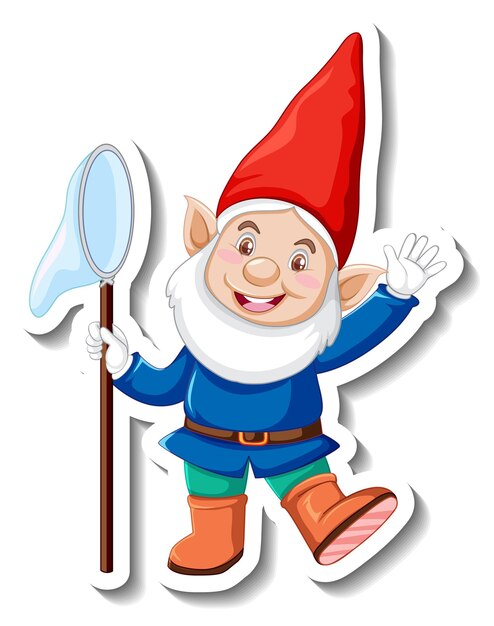 A sticker template with garden gnome or dwarf cartoon chracter