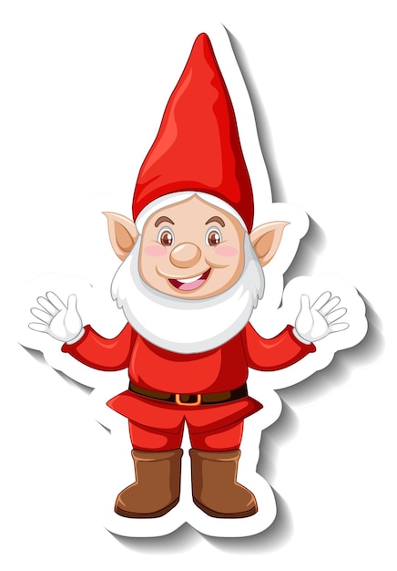 Free vector a sticker template with garden gnome or dwarf cartoon chracter