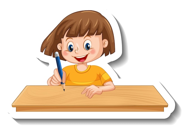 Free vector sticker template with a girl cartoon character isolated