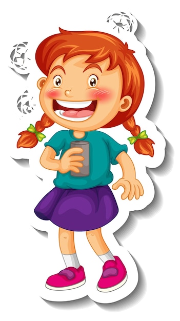 Free vector sticker template with a girl cartoon character isolated