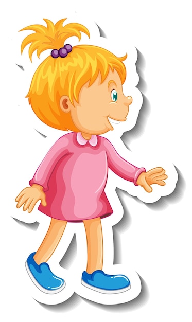 Free vector sticker template with a girl cartoon character isolated