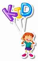 Free vector sticker template with a girl holding many balloons isolated