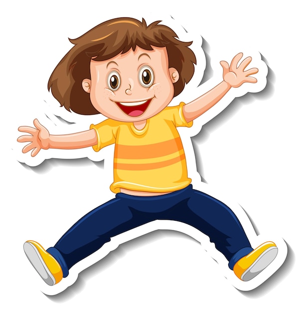 Free vector sticker template with a girl in jumping pose isolated