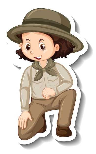Free vector a sticker template with a girl in safari outfit cartoon character