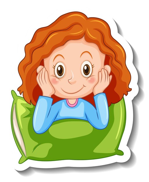 Sticker template with a girl smiling isolated