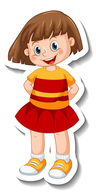 Sticker template with a girl in standing pose isolated