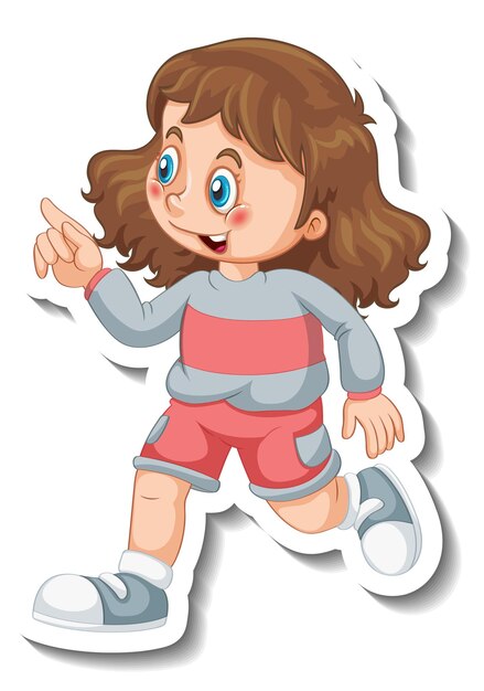 Sticker template with a girl in walking pose isolated