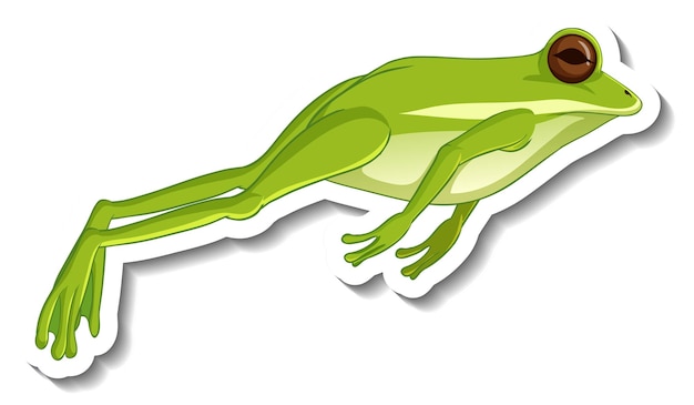 Шаблон стикера с зеленой лягушкой, прыгающей изолированной