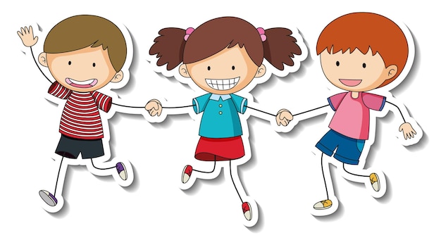 Free vector sticker template with group of children cartoon character isolated