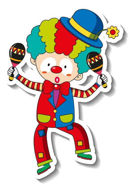 Free vector sticker template with happy clown cartoon character isolated