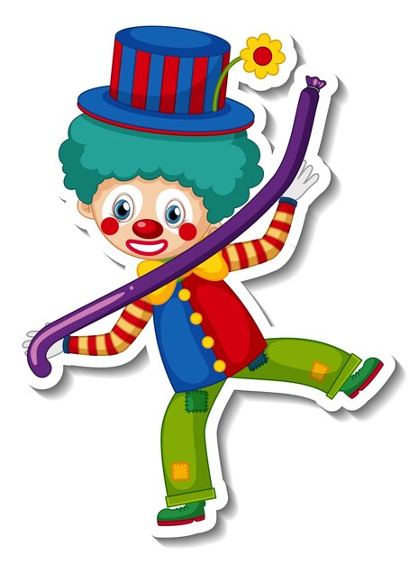 Sticker template with happy clown cartoon character