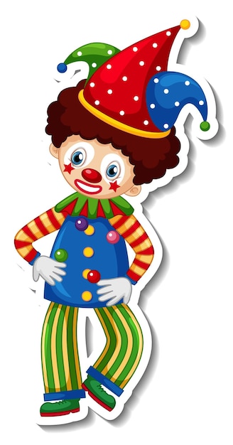 Free vector sticker template with happy clown cartoon character