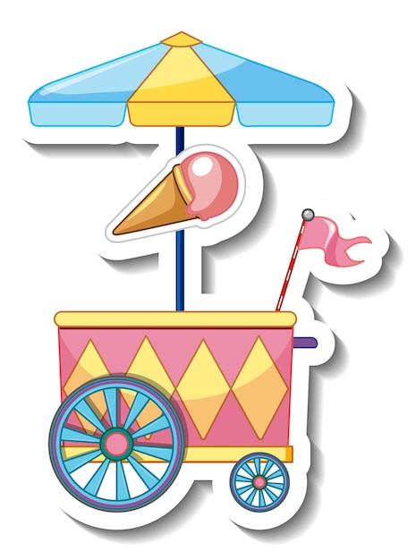 Free vector sticker template with ice cream cart isolated