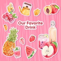 Sticker template with kombucha drink conceptwatercolor stylexa