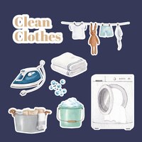 Free vector sticker template with laundry day conceptwatercolor stylexa