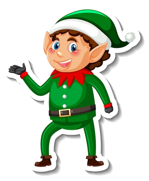 Sticker template with little elf cartoon character isolated