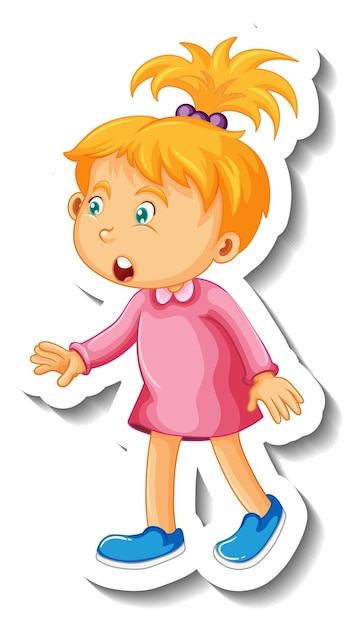 Sticker template with a little girl cartoon character isolated