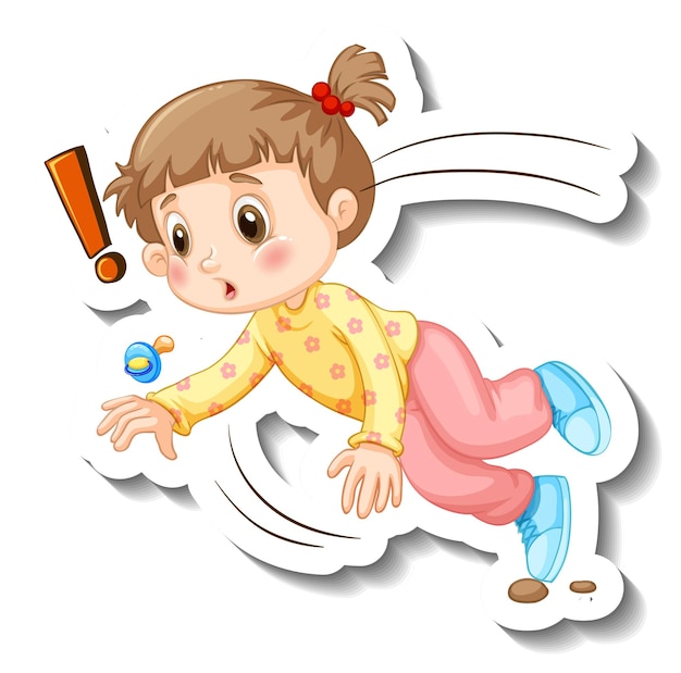 Sticker template with a little girl cartoon character isolated