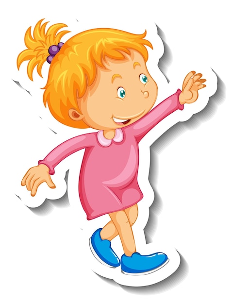 Sticker template with a little girl cartoon character isolated