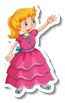 Sticker template with a little princess cartoon character isolated