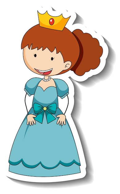 Vettore gratuito modello di adesivo con un personaggio dei cartoni animati di piccola principessa isolato