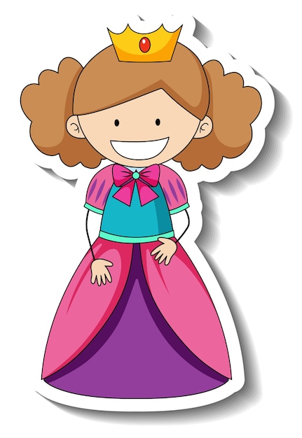 Modello di adesivo con un personaggio dei cartoni animati di piccola principessa isolato