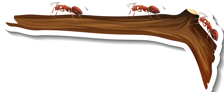 Free Vector a sticker template with many ants walking on branch isolated