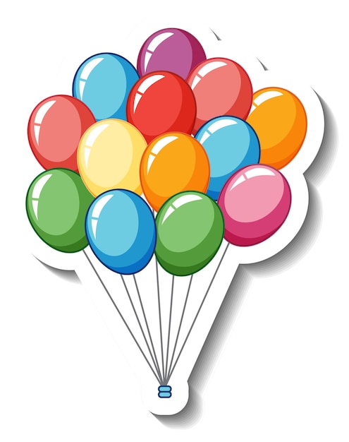 Sticker template with many balloons isolated