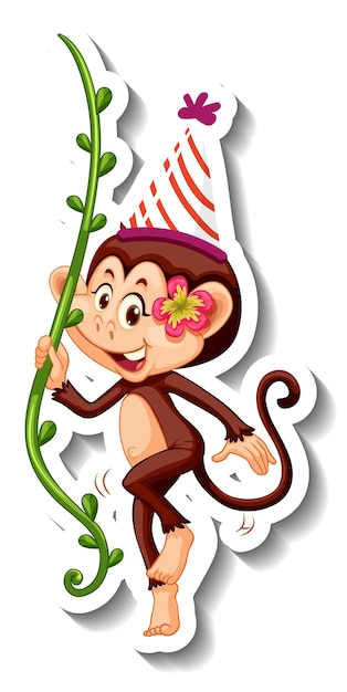 Free vector a sticker template with a monkey wearing party hat