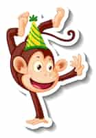 Free vector a sticker template with a monkey wearing party hat