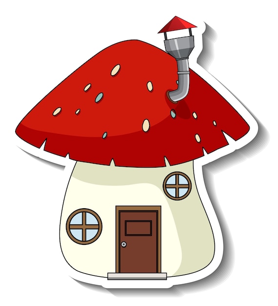 Free vector sticker template with a mushroom house isolated