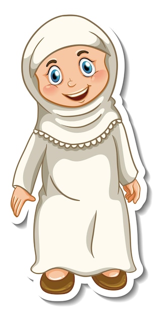 A sticker template with muslim girl cartoon character