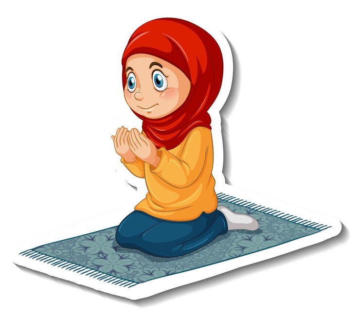 Sticker template with a muslim girl in praying position isolated