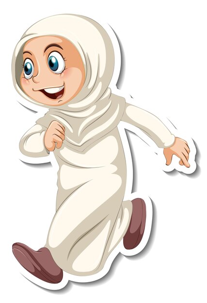A sticker template with Muslim girl in walking pose