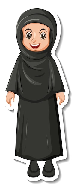 검은 의상을 입은 이슬람 여성이 있는 스티커 템플릿