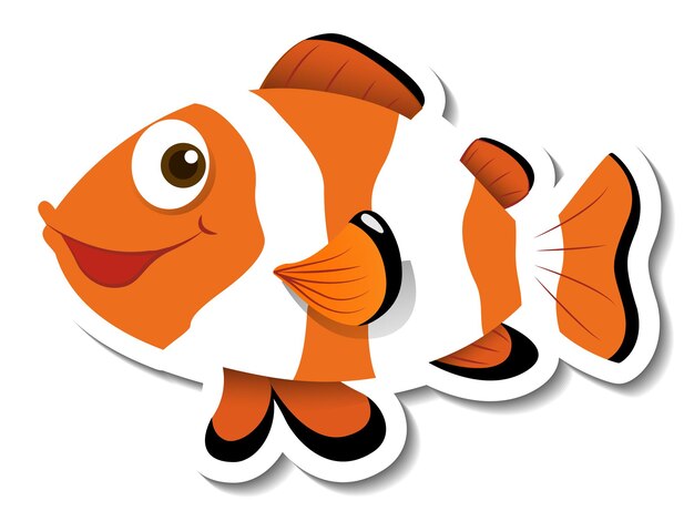 Шаблон стикера с изолированным персонажем мультфильма рыба-клоун Ocellaris