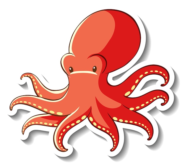 Sticker template with Octopus cartoon character isolated