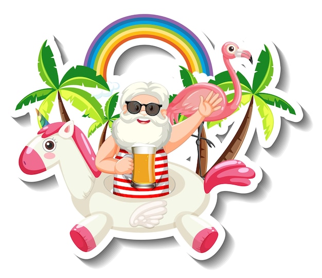 Free vector a sticker template with an old man in summer theme