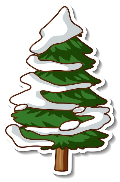 Free vector a sticker template with pine tree covered snow isolated