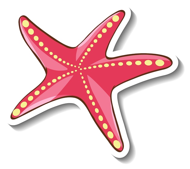 Sticker template with pink starfish in cartoon style isolated