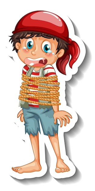 A sticker template with a pirate boy rope tied around body isolated