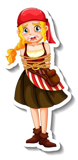A sticker template with a pirate girl rope tied around body isolated