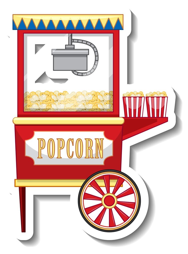 Free Vector sticker template with popcorn cart isolated