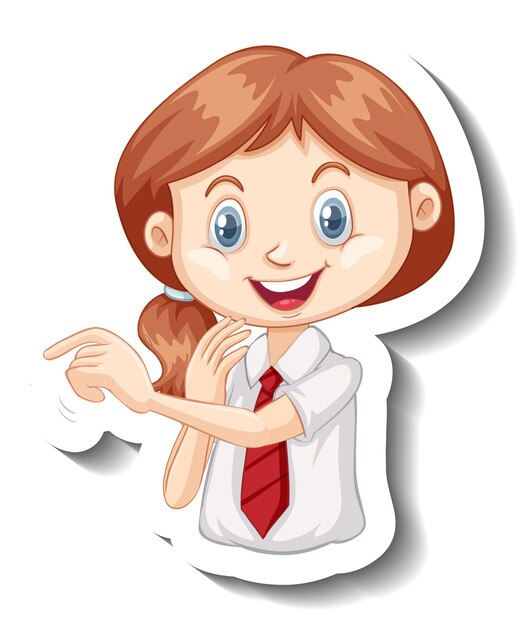 A sticker template with portrait of a student girl in school uniform