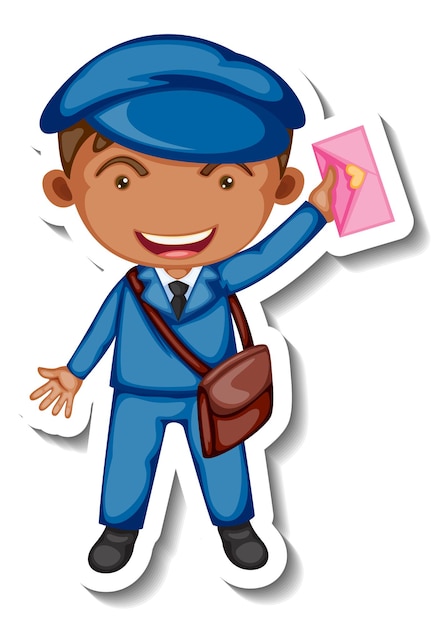 Free vector sticker template with a postman cartoon character isolated